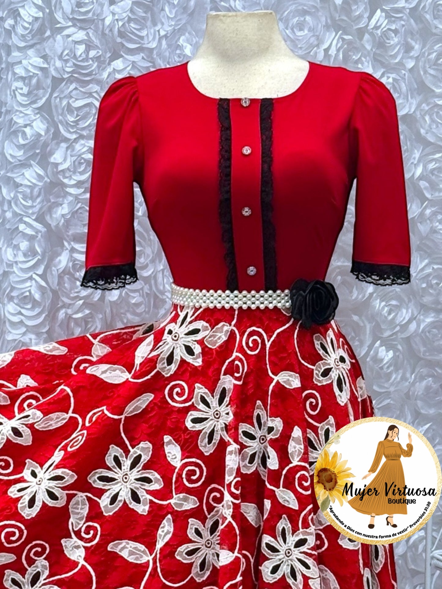 Eleanore Red Floral Lace Dress