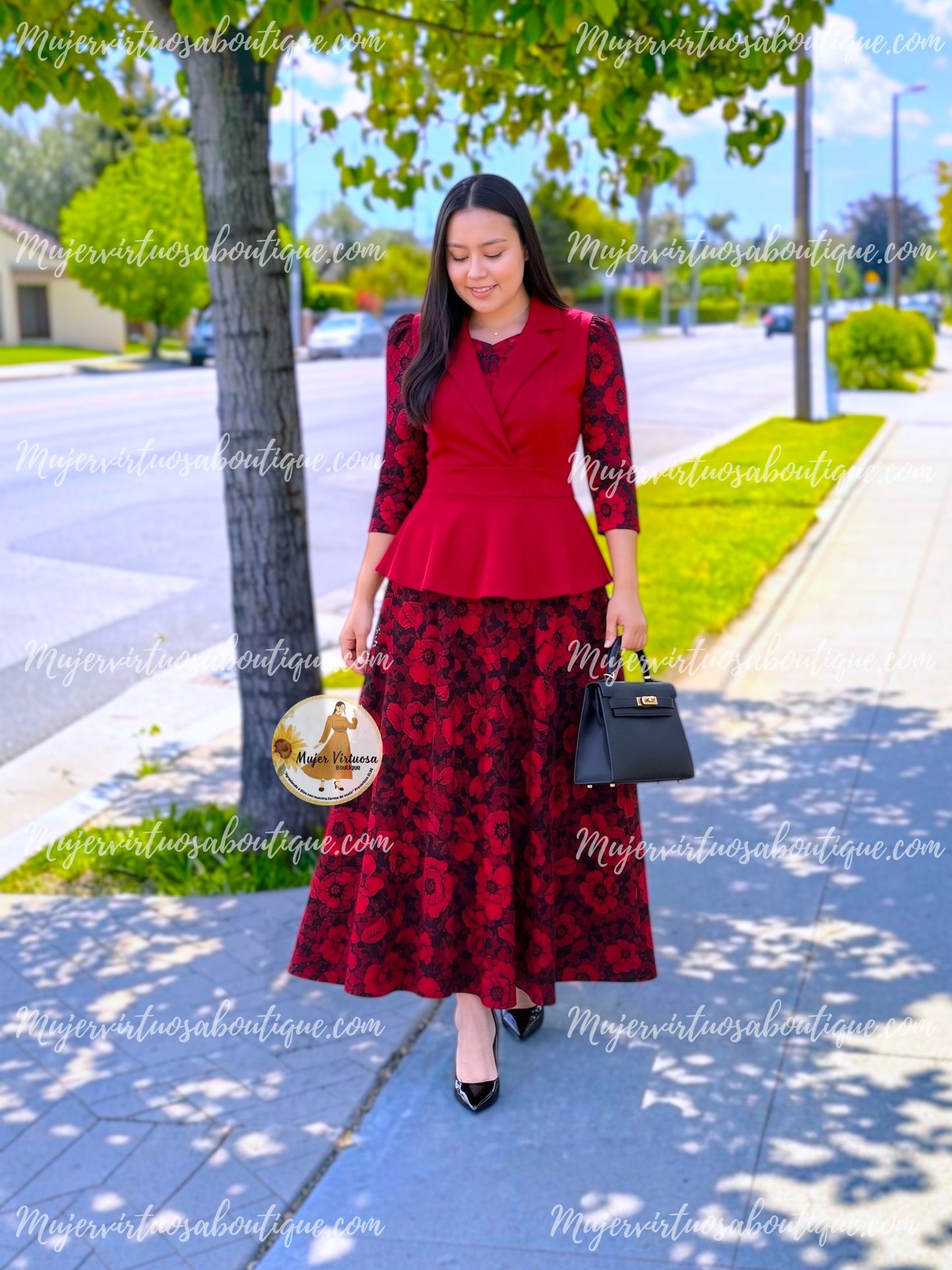 Iris Red & Black Floral Dress