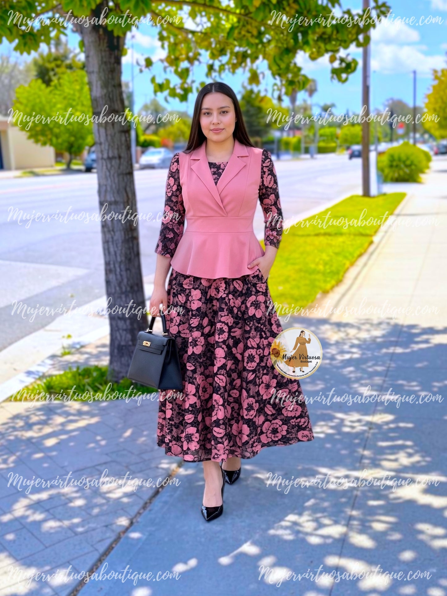 Iris Pink & Black Floral Dress