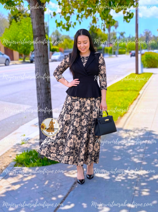 Iris Black & Beige Floral Dress