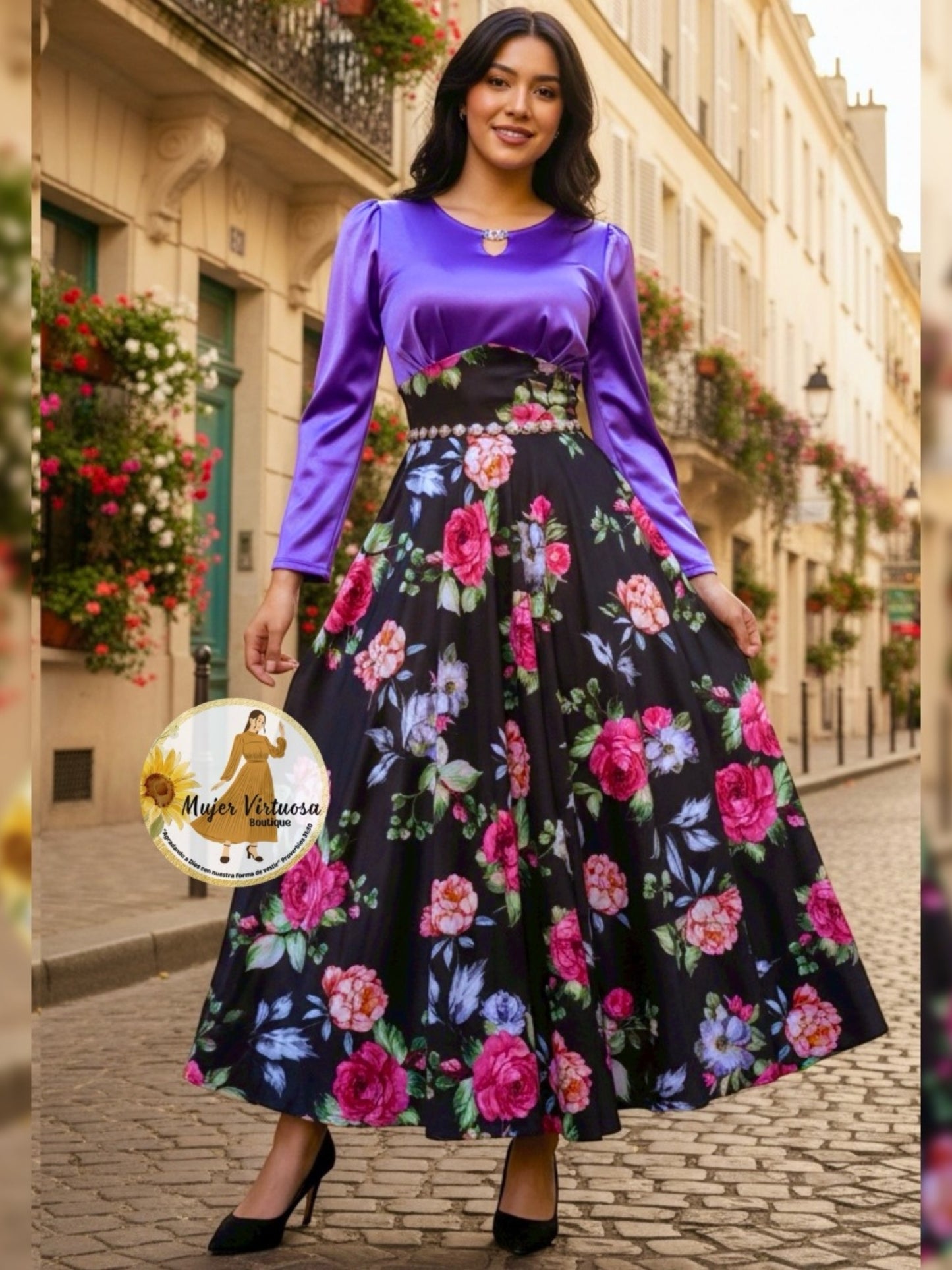Heidi Violet/Black Satin Dress