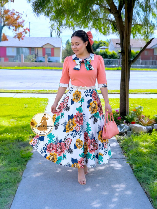 Madelyn Melon & White Floral Dress