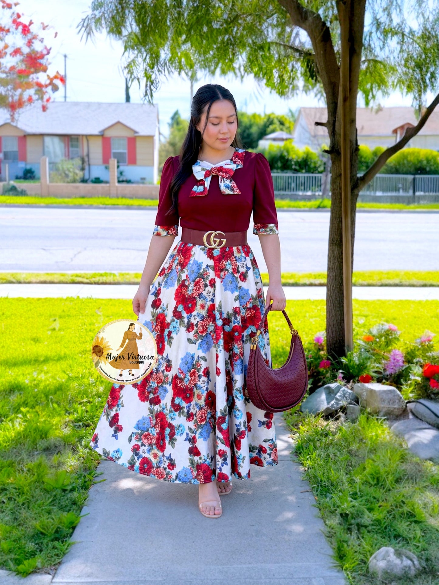 Madelyn Wine & White Floral Dress