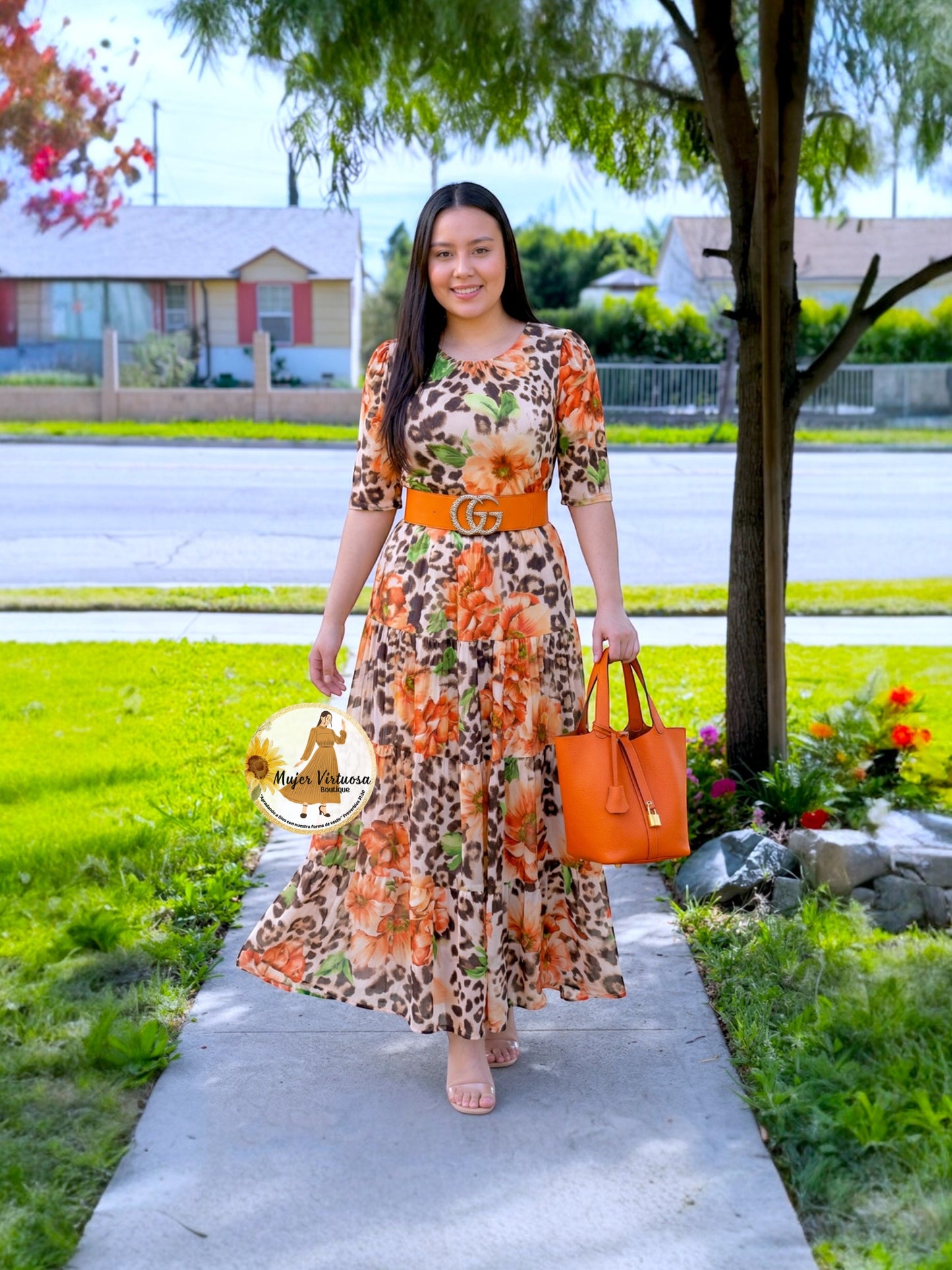 July Orange Floral & Animal Print Dress