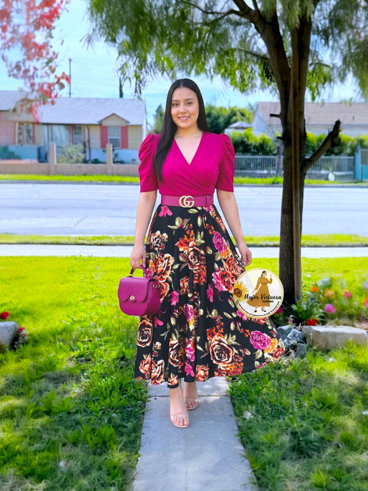 Susan Magenta & Black Floral Dress
