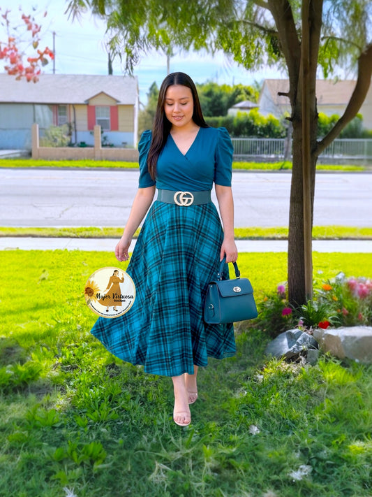 Susan Teal Plaid Dress