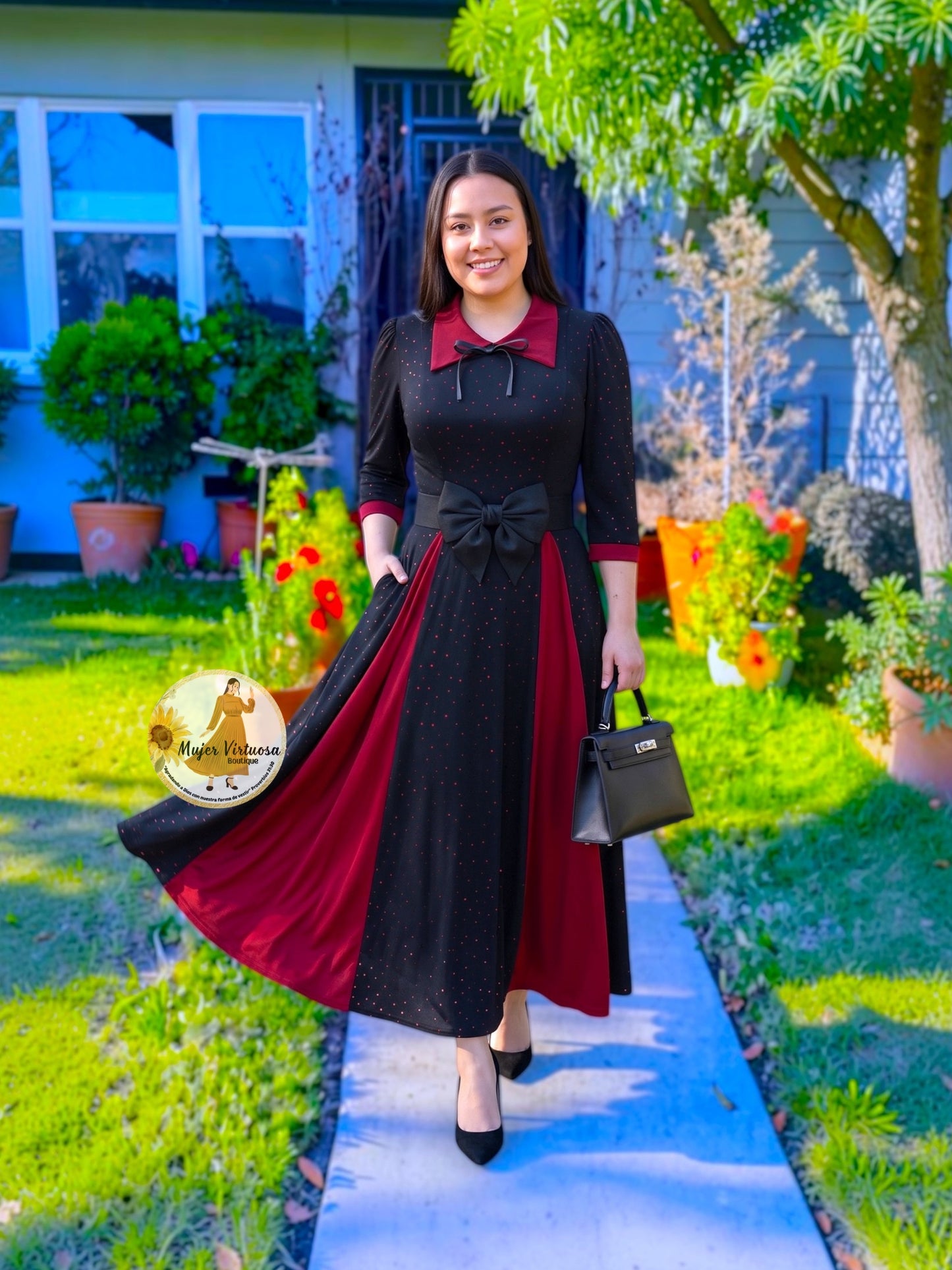 Victoria Burgundy & Black Sequin Dress