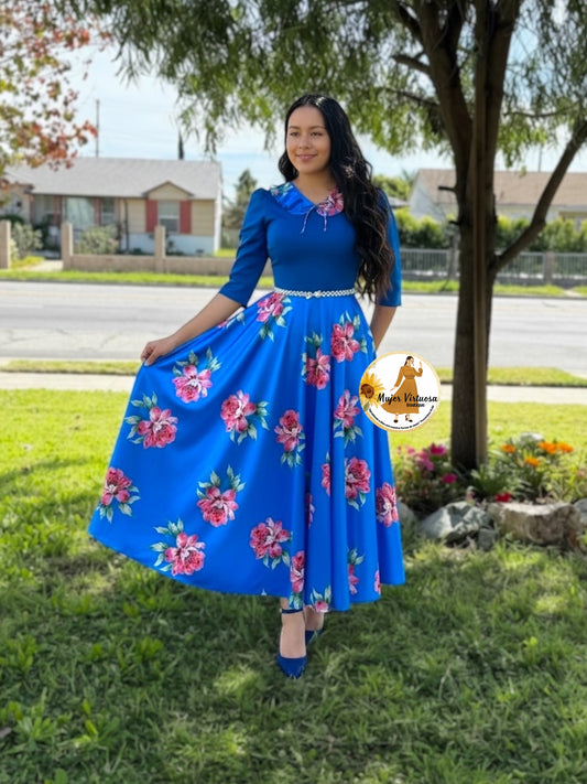 Francesca Blue Satin Dress