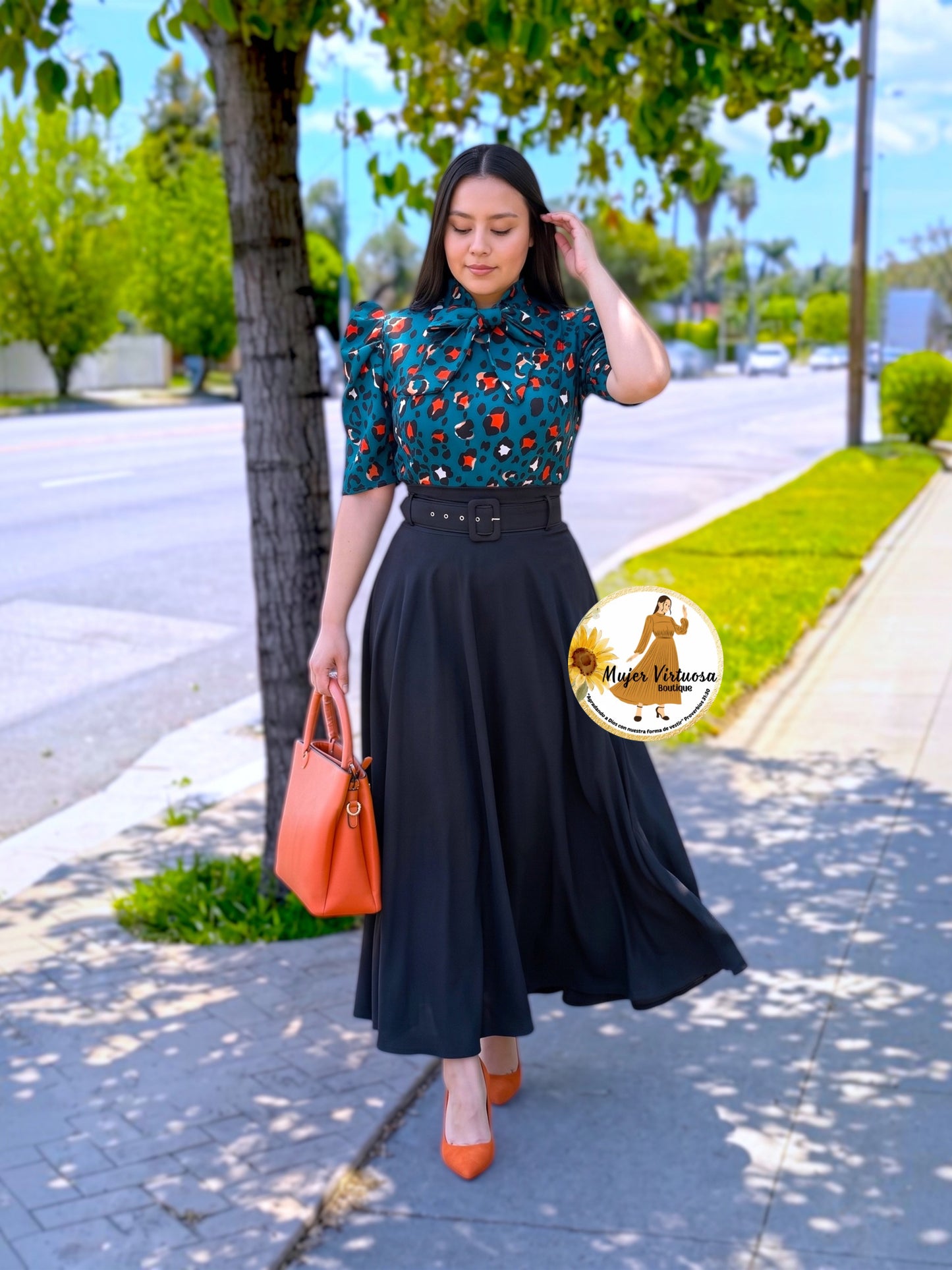 Marina Black Belted Skirt