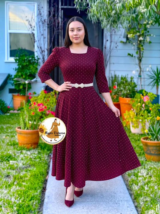Eunice Burgundy Polka Dot Dress