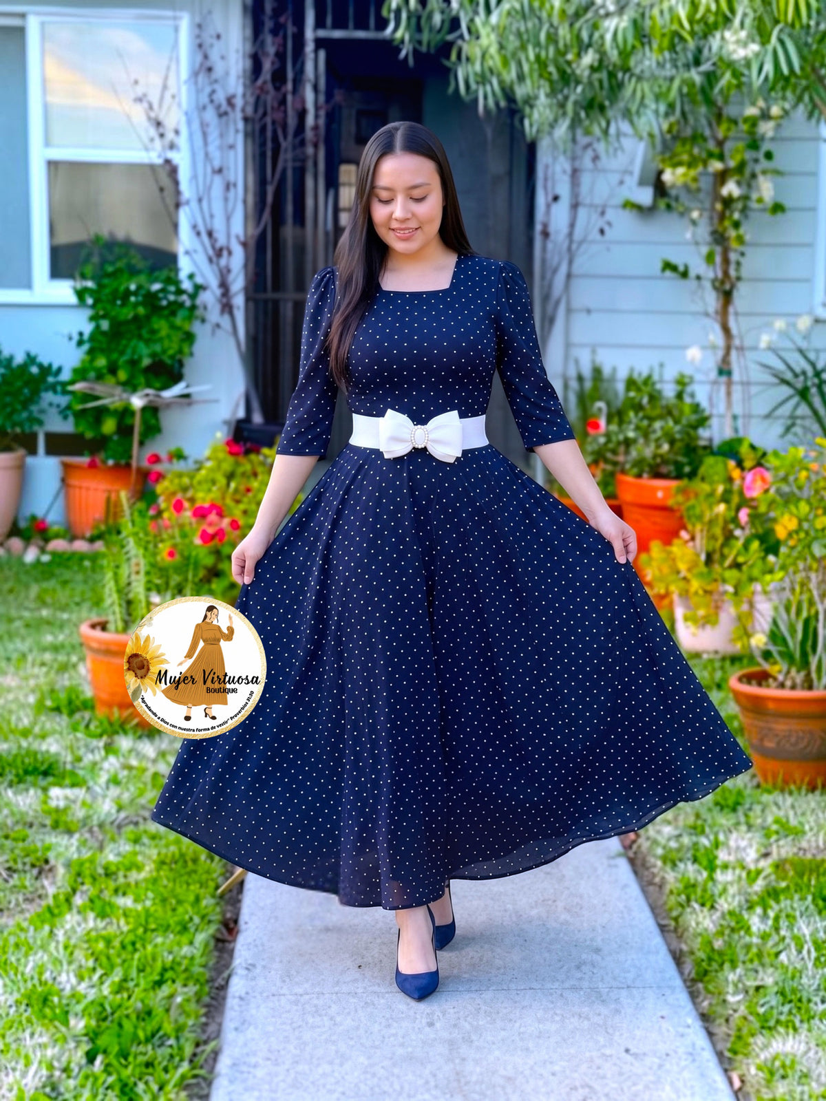 Eunice Navy Polka Dot Dress