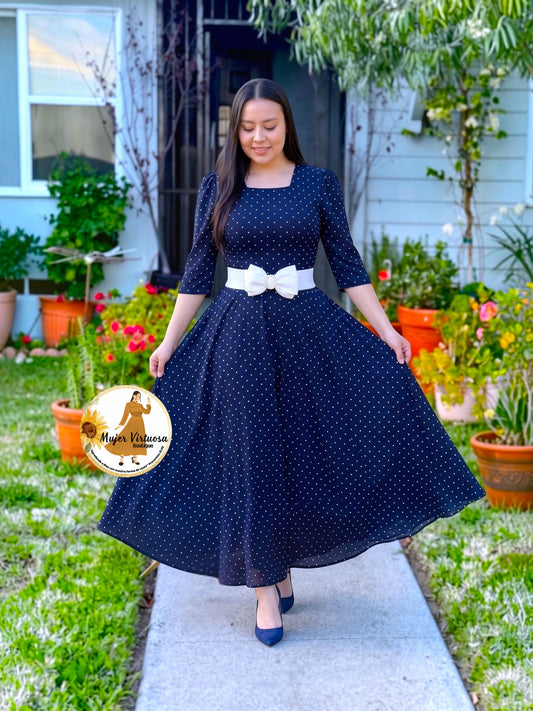 Eunice Navy Polka Dot Dress