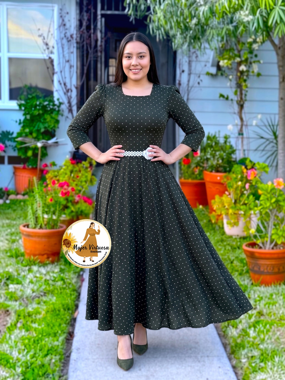 Eunice Olive Polka Dot Dress