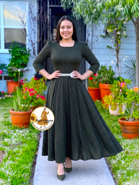 Eunice Olive Polka Dot Dress