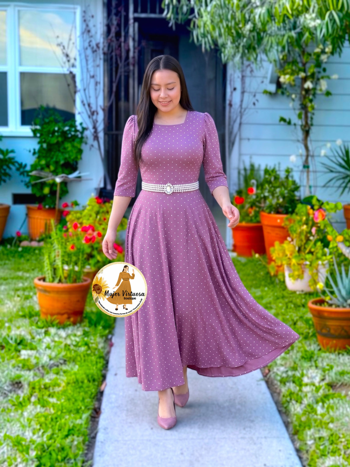 Eunice Dusty Lilac Polka Dot Dress