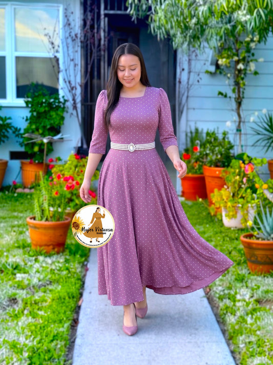 Eunice Dusty Lilac Polka Dot Dress