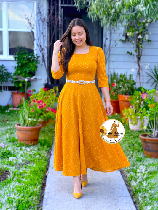 Eunice Mustard Polka Dot Dress