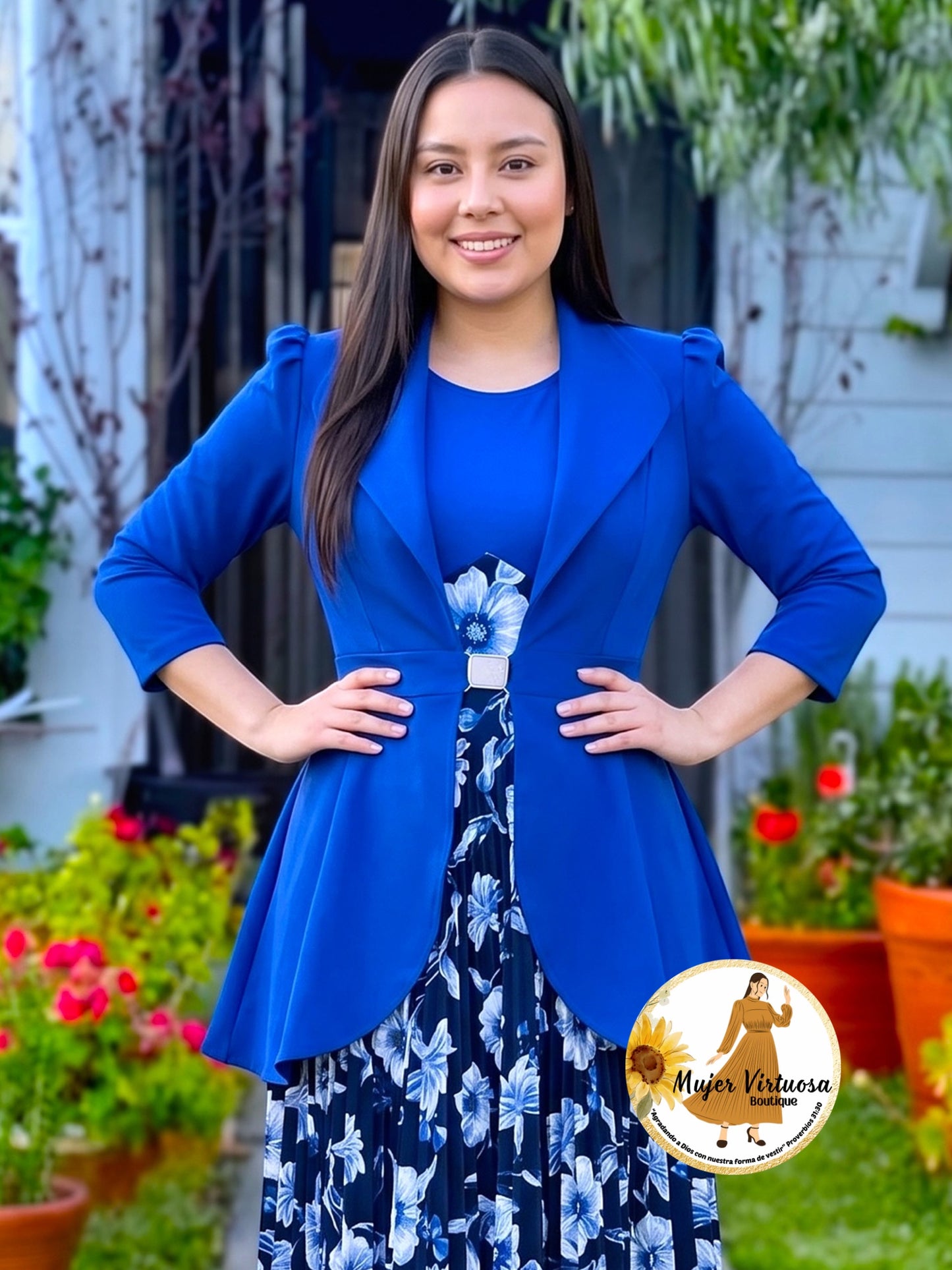 Royal Blue Peplum Long Blazer