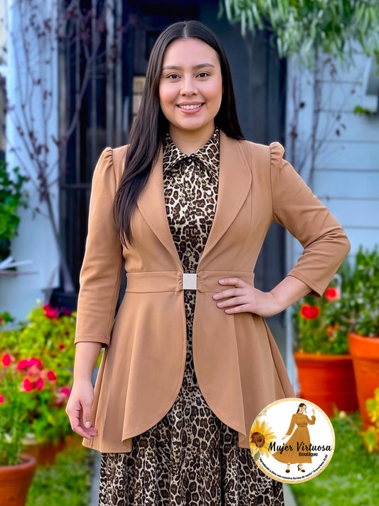 Mocha Peplum Long Blazer
