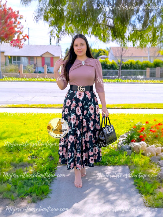 Rosalie Dusty Pink & Black Dress