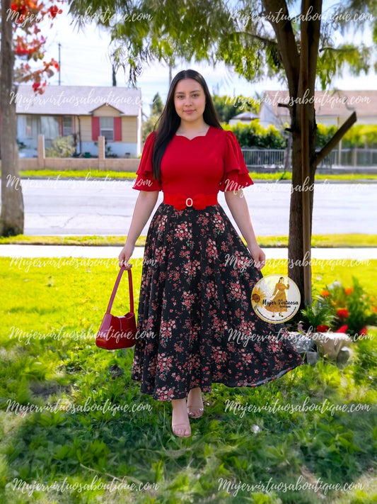 Olivia Red & Black Floral Dress