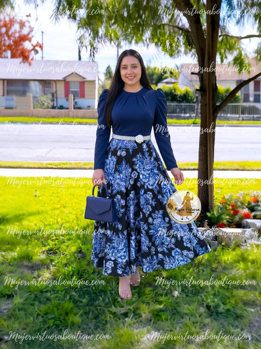 Eloisa Navy & Black Floral Dress