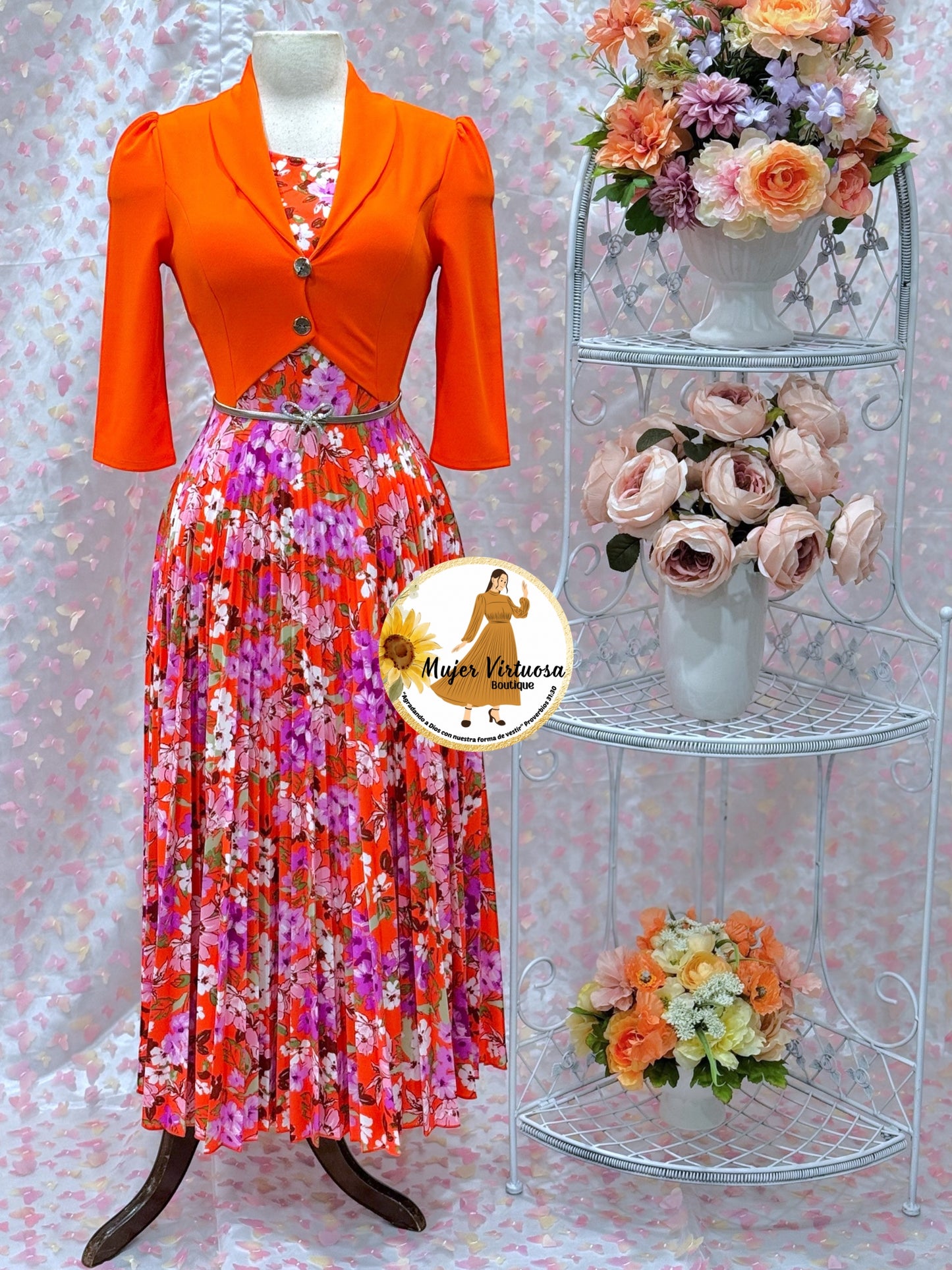 Milena All Orange Pleated Dress