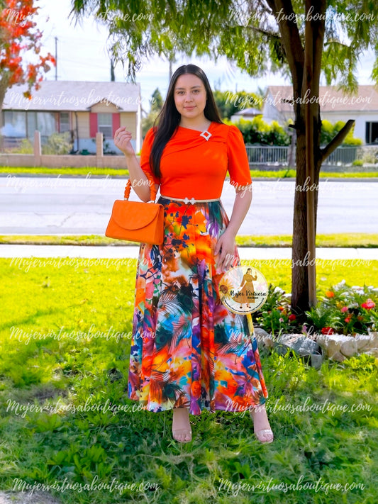 Rosalie Orange & Floral Dress