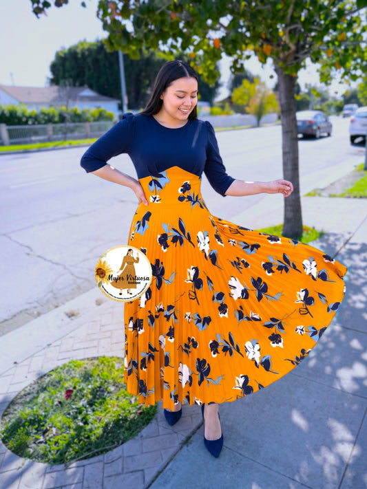 Cristel Navy & Mustard Floral Dress