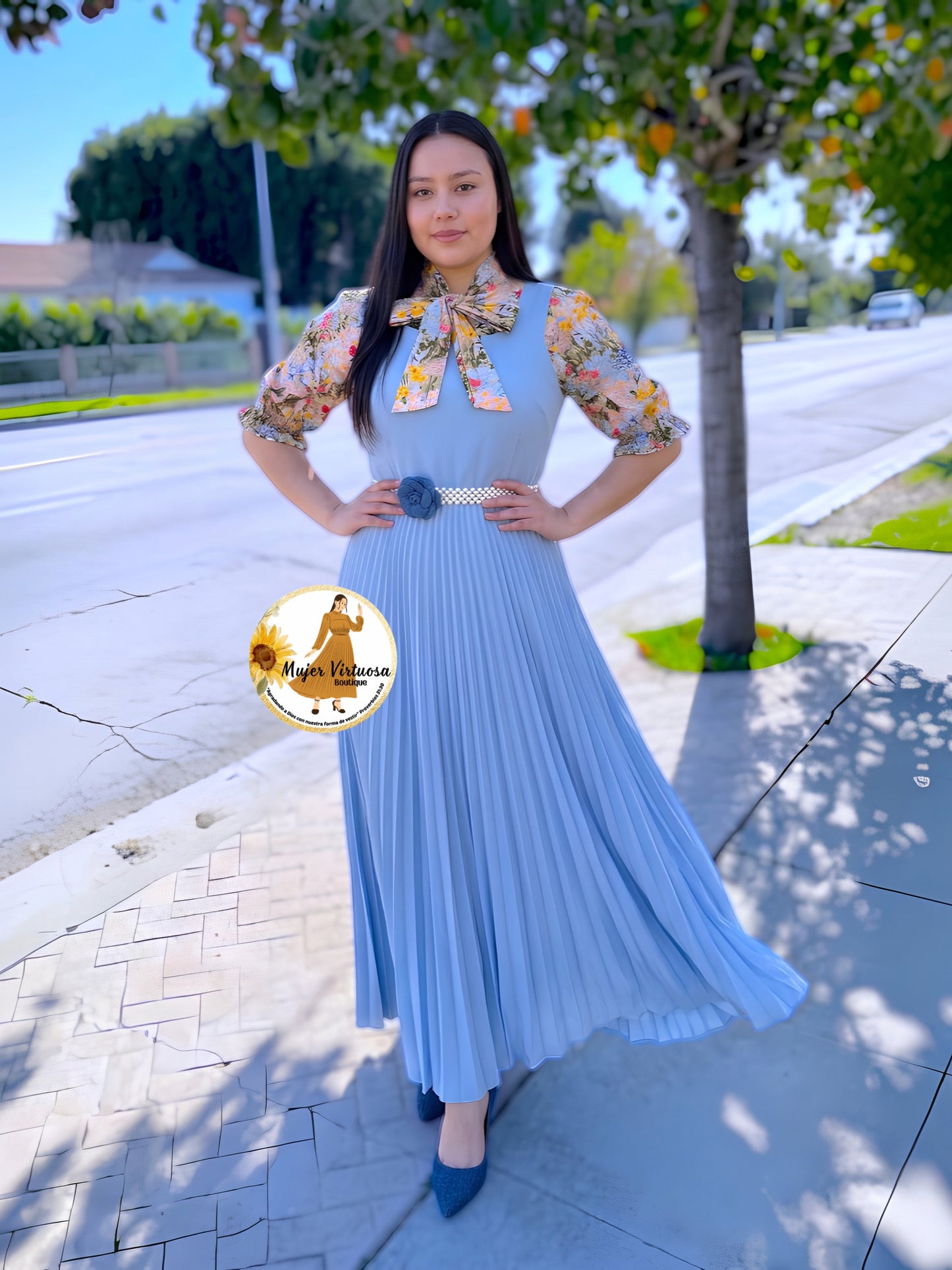 Gaby Sky Blue Pleated Overall