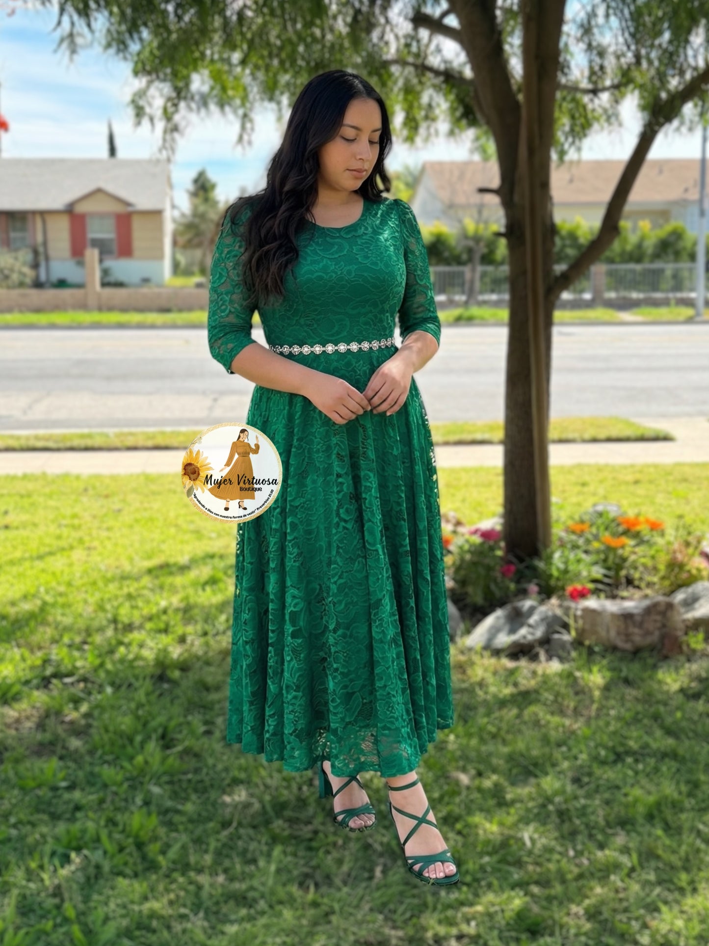 Camila Kelly Green Lace Dress