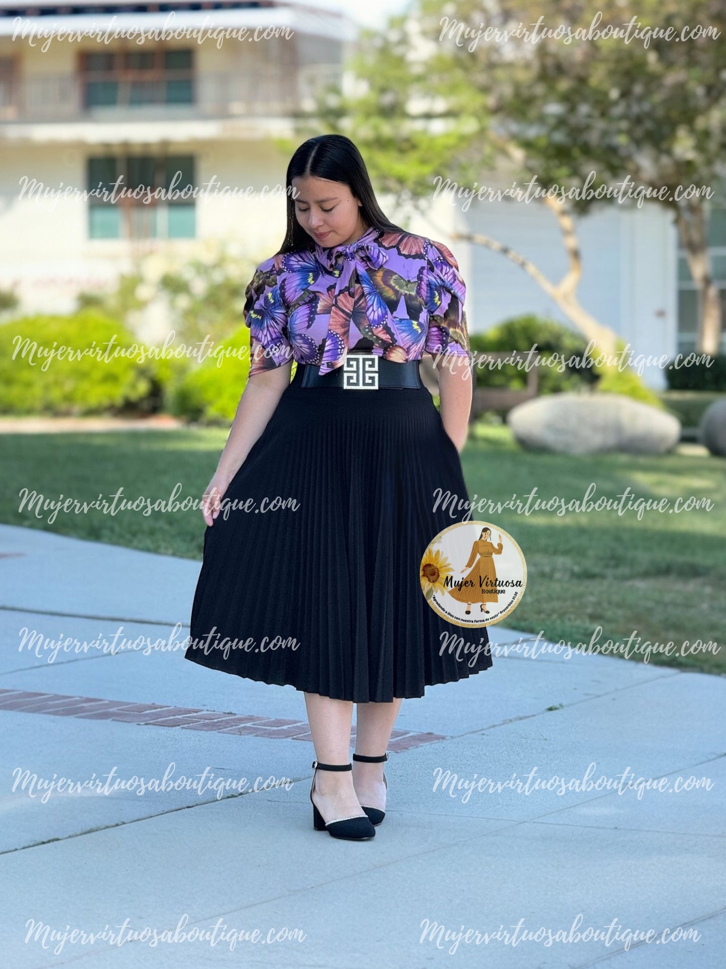 Black Midi Pleated Skirt