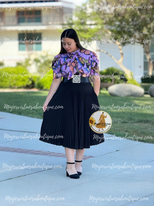 Black Midi Pleated Skirt