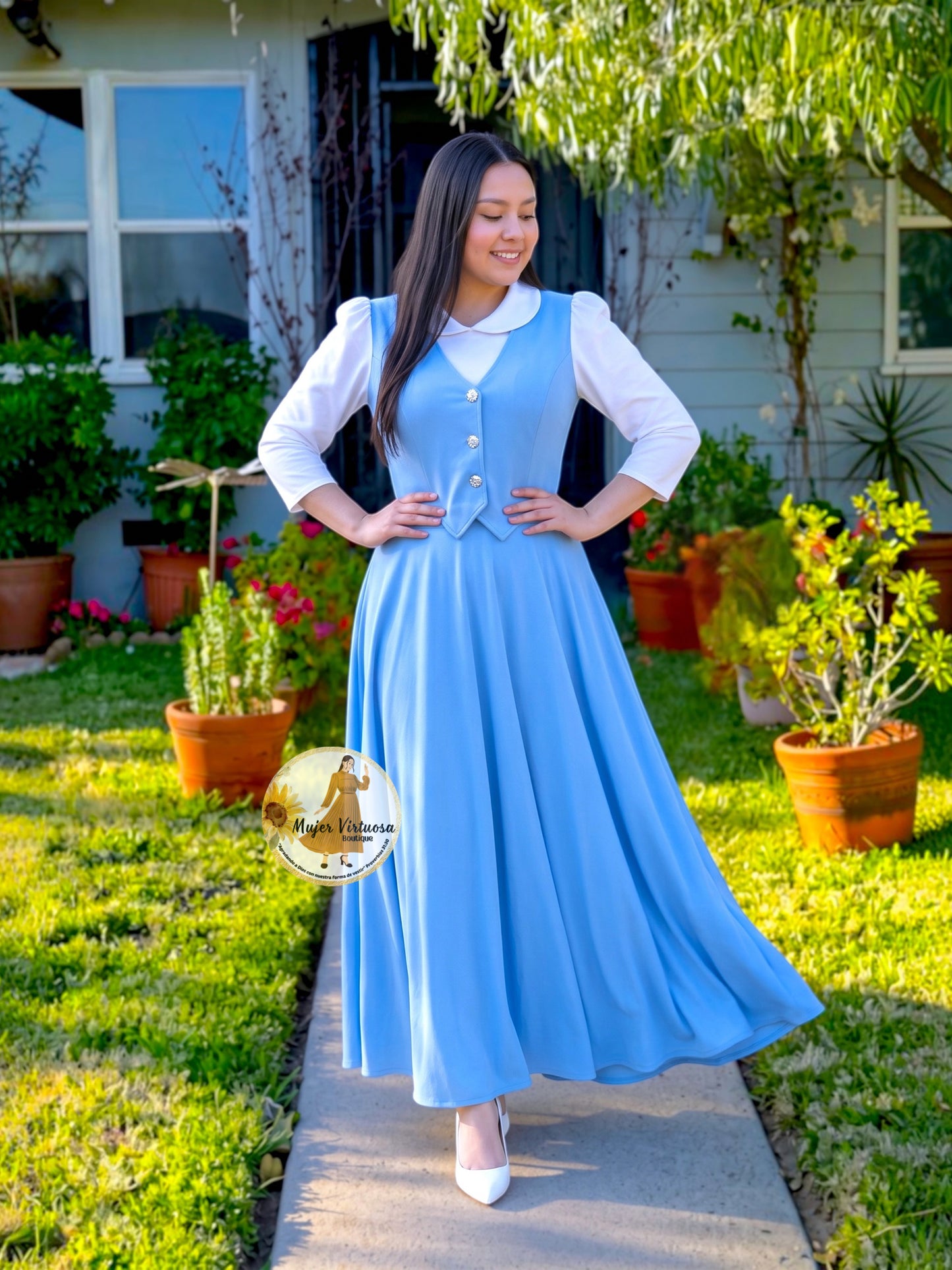 Sky Blue & White 2 in 1 Dress