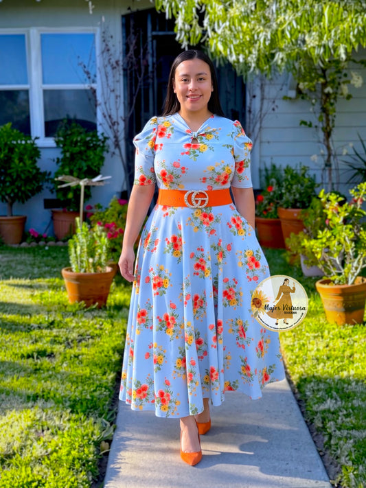 Bianca Sky Blue Floral Dress