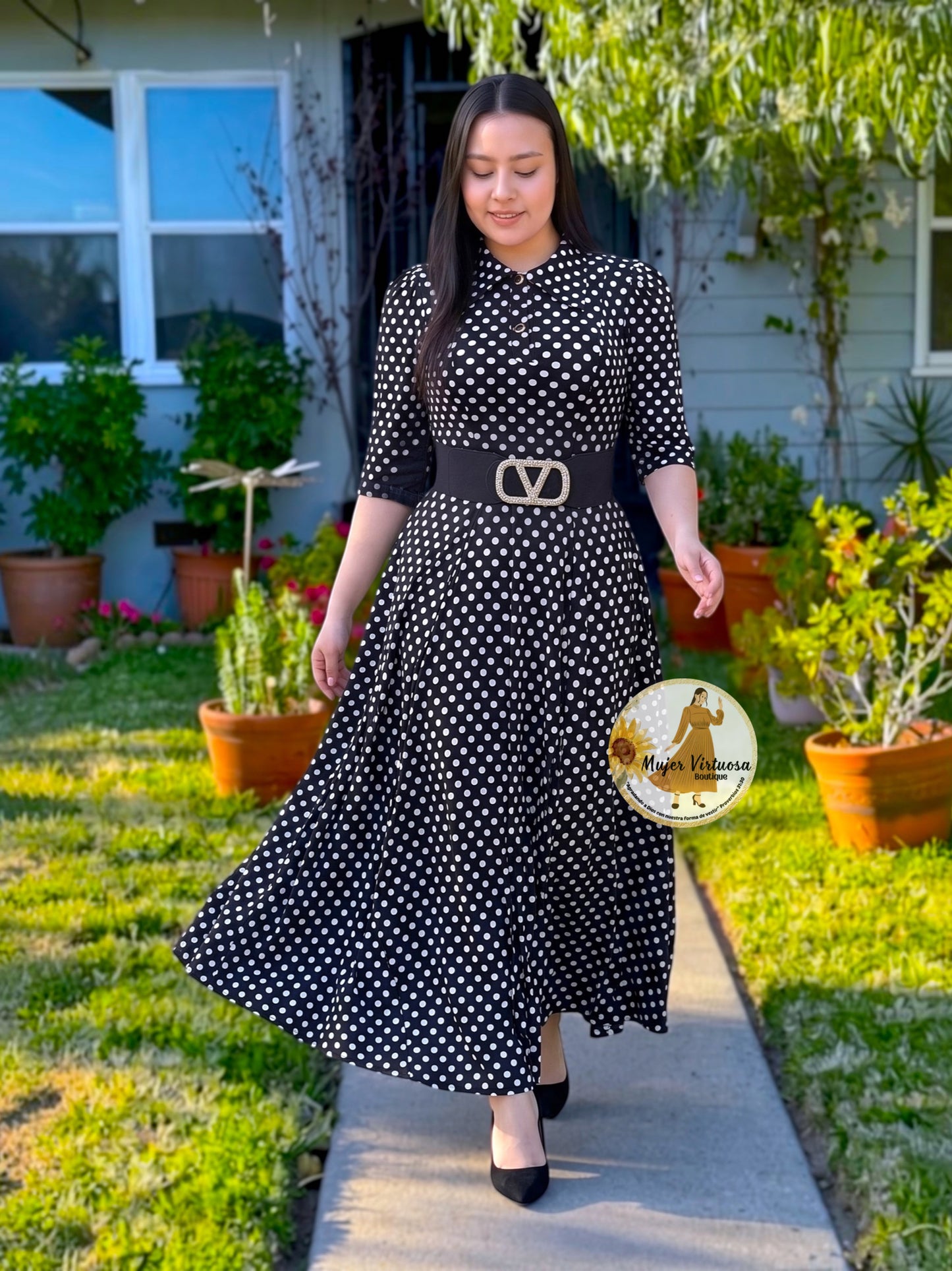 Minerva Black Polka Dot Dress