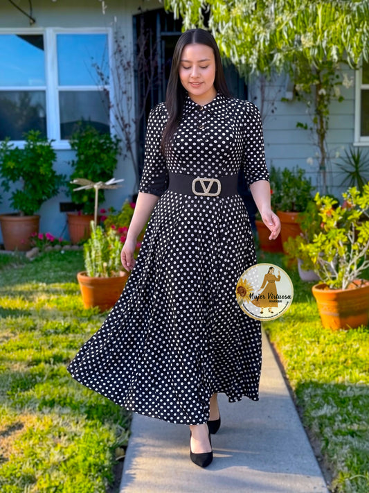 Minerva Black Polka Dot Dress