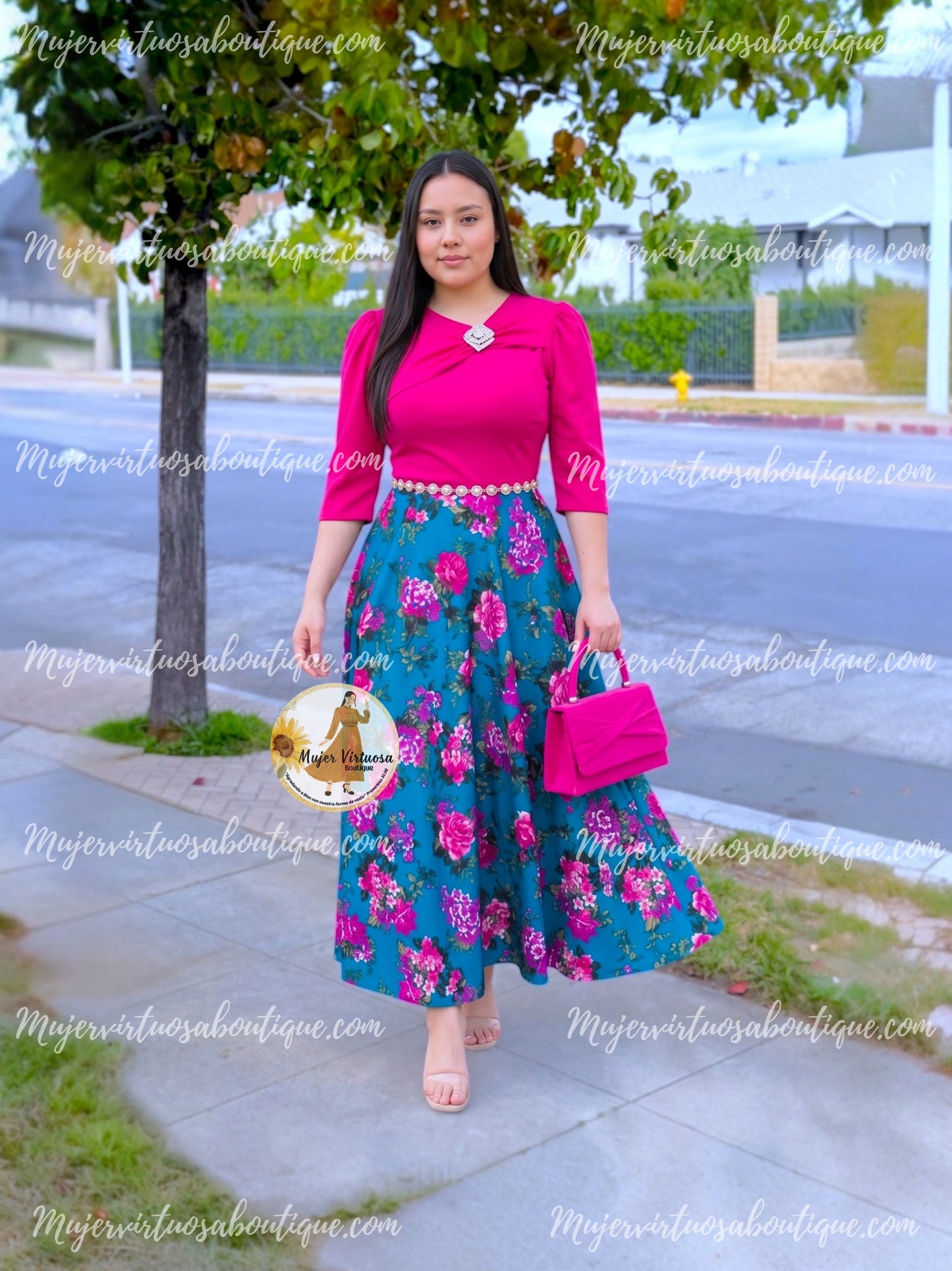 Rosalie Pink & Teal Dress