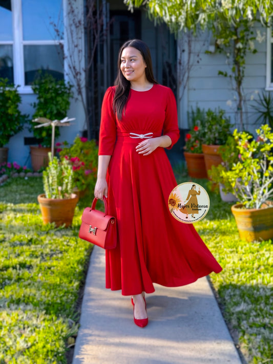 Wendy Red Belted Dress