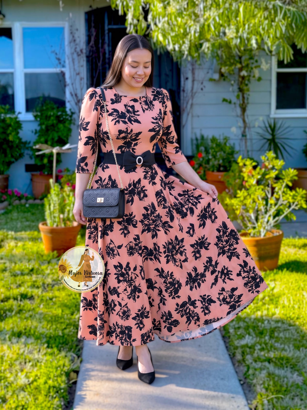 Eunice Pink & Velvet Floral Dress