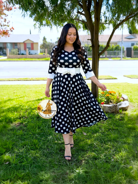 Black Polka Dot Midi Dress