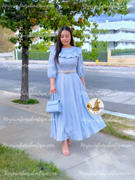 Greta Blue Ruffle Dress