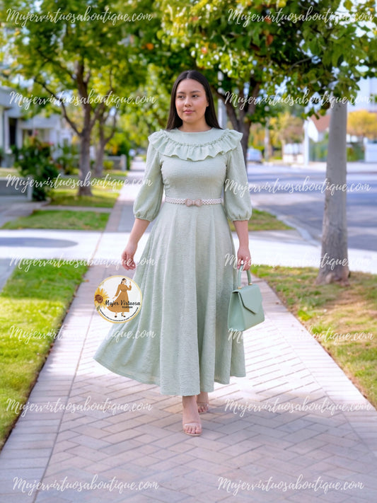 Greta Sage Ruffle Dress