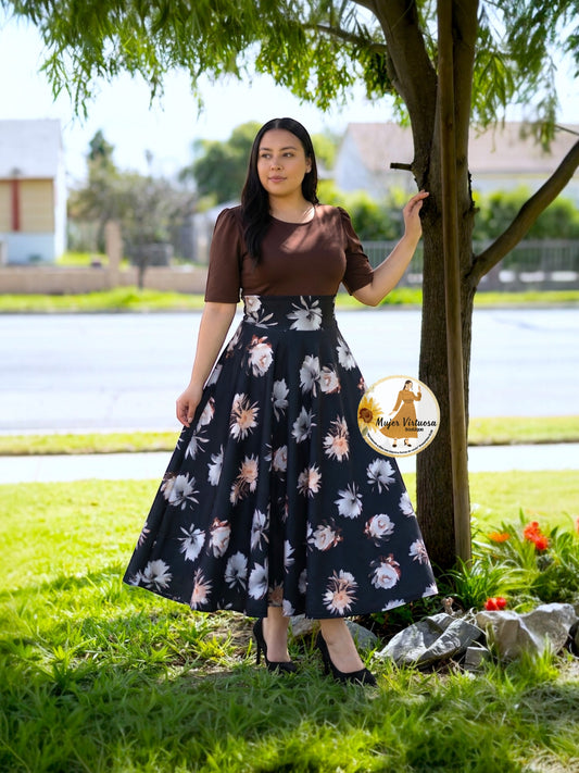 Eliana Brown & Black Floral Dress