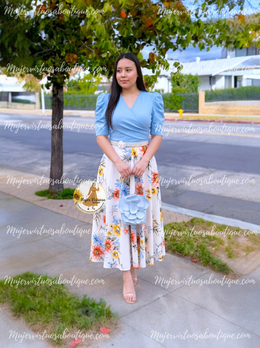 Susan Baby Blue & White Dress