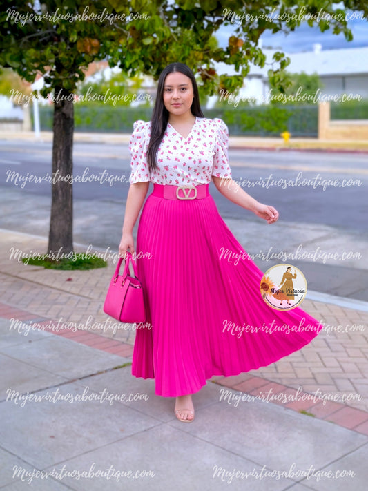 Jessica White & Fucsia Dress