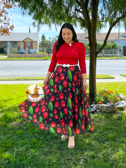 Rosalie Red Cherries Mesh Dress