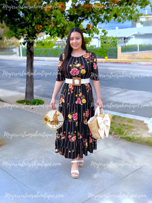 July Black & Plaid Floral Dress