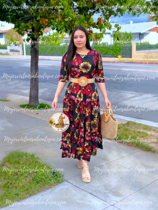 July Black & Floral Dress