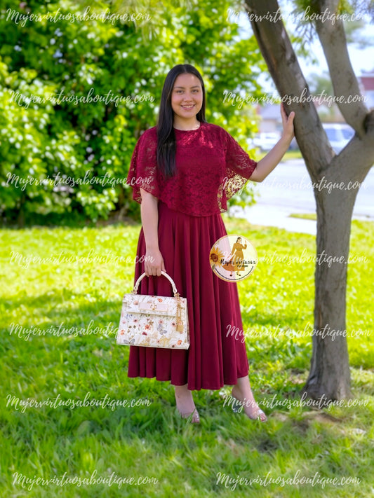 Maribel Burgundy Cape Dress
